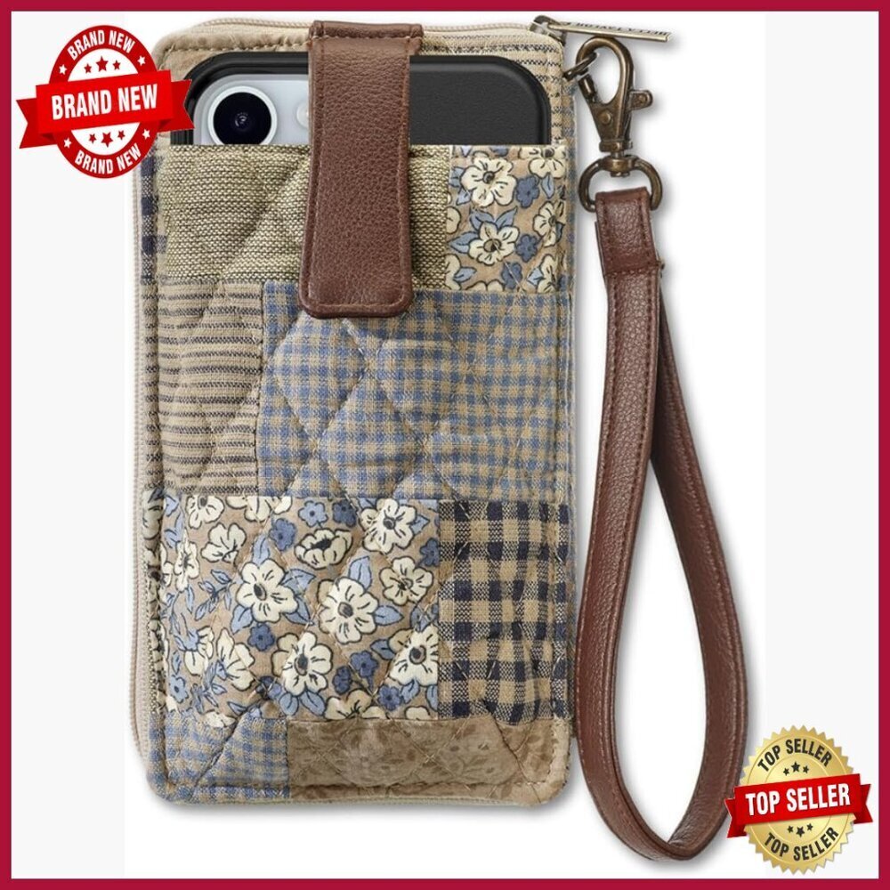 RFID Protected Wristlet Wallet with Smartphone Pocket, 7x3.5x1 Inches